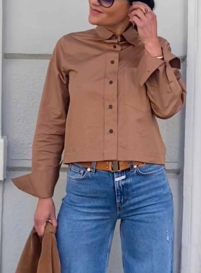 Closed Cropped Shirt Roest Bruin